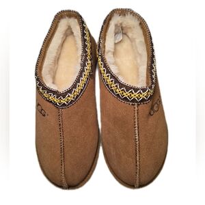 UGG Brown Suede Slippers with Yellow Accents